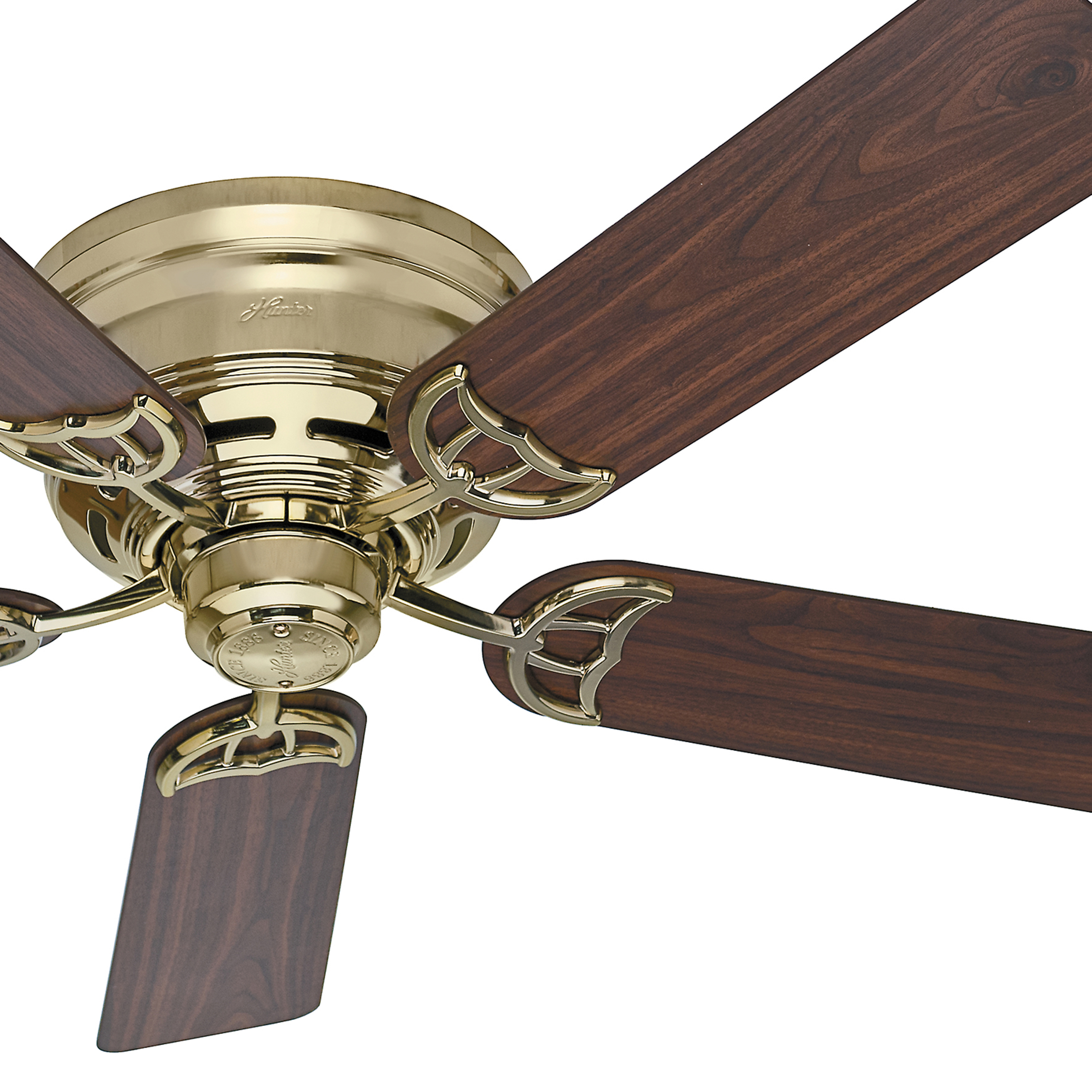 Hunter Ceiling Fans Hunter 52 Inch Low Profile Bright Brass Finish Ceiling Fan With Whisperwind Motor Technology Ceilingfandirection Com
